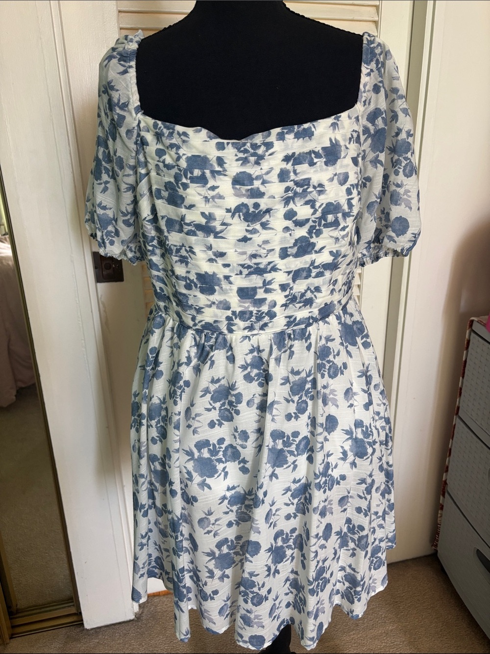 All in Favor Blue Floral Square-Neck Midi Dress